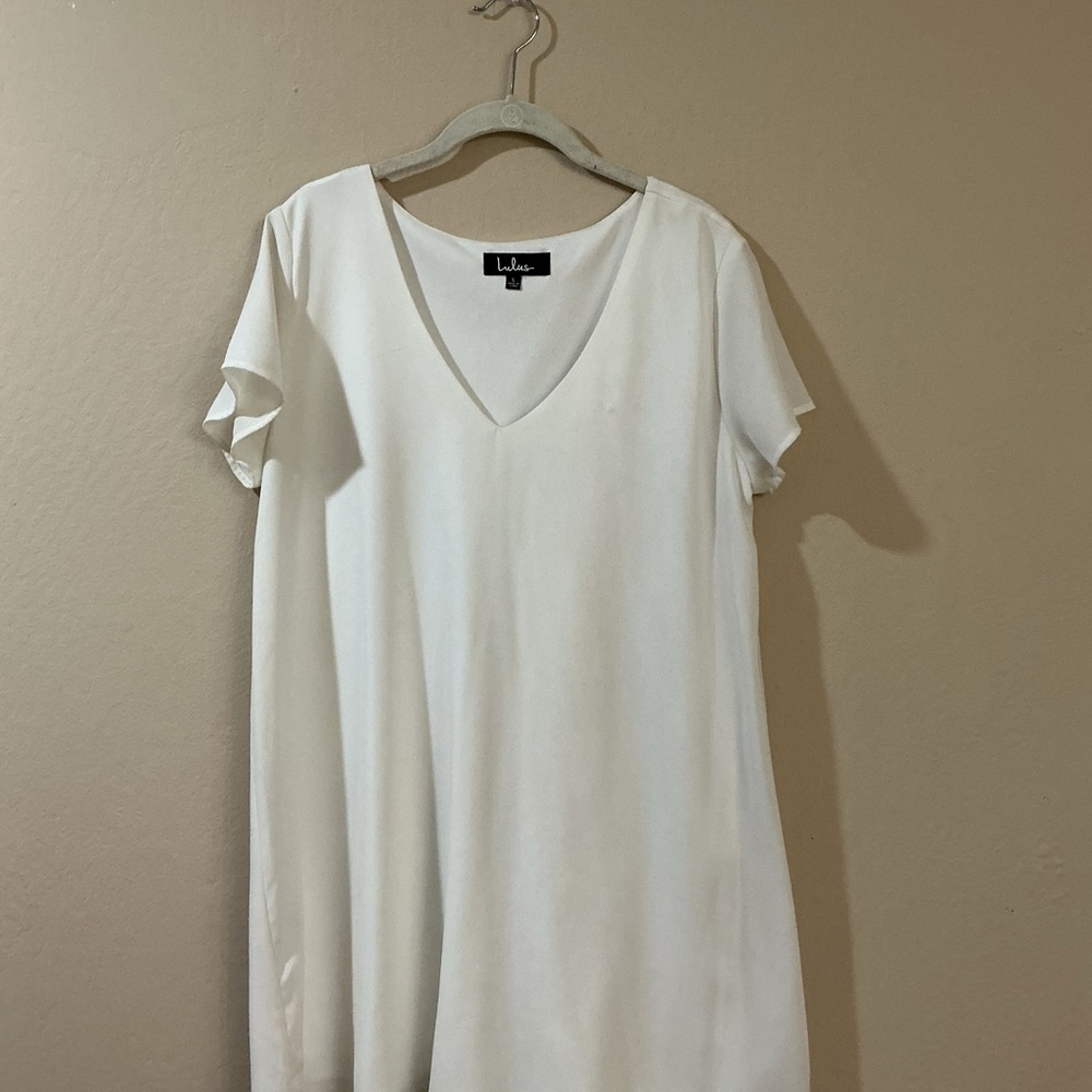 Lulu's White V-Neck Mini Dress